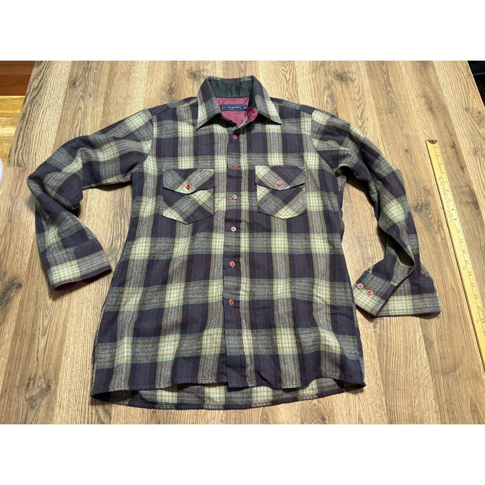 Van Heusen Shirt Mens Size M Multicolor Button Up Long Sleeve Plaid Flannel